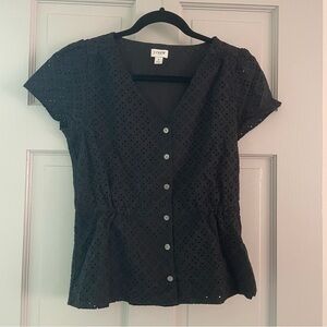 J. Crew Black Eyelet Short Sleeve Blouse